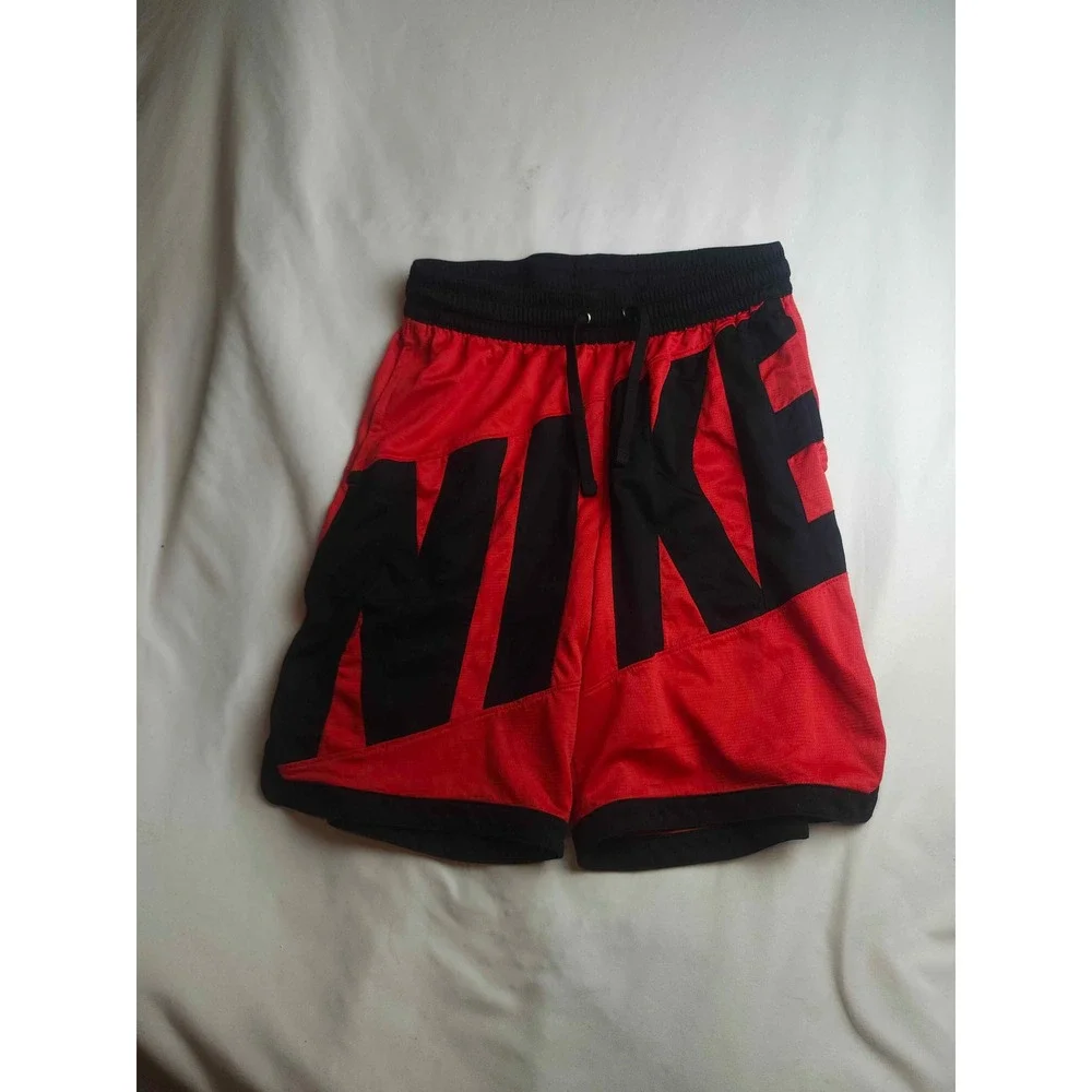 Nike Mens Dri-FIT Basketball Shorts Red Black Big Logo Graphic Size Medium